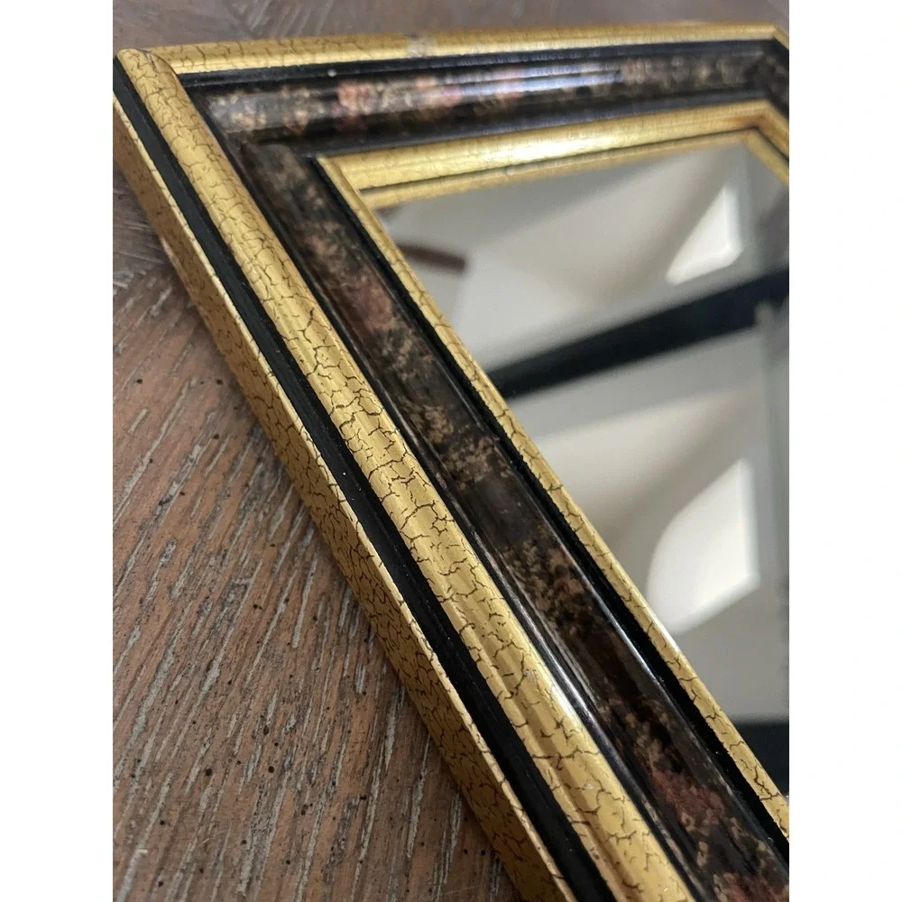 Vtg Gold & Brown Crackle Finish Framed Accent Wall Mirror Rectangle 8.5 x 14.5